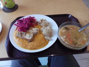 "Svíčková" with tofu and wholegrain rice at Oaza Zdravi in Ceska Trebova