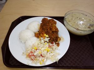 Dill soup and lentil goulash with rice at Oaza Zdravi in Ceska Trebova