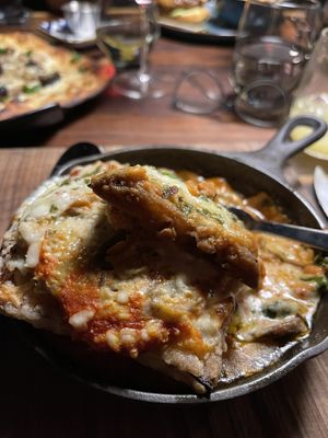 Eggplant lasagna. Offered in vegan or Vegitarian. You won’t be disappointed!   at Finkle St Tap & Grill in Woodstock