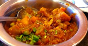 Salty, spicy over cooked vegetables at Neeta's Indian Cuisine in Houston