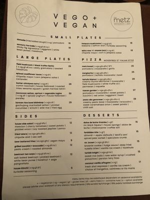 Menu  at The Metz in Launceston