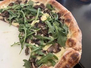 Mushroom pizza with vegan cheese  at The Metz in Launceston