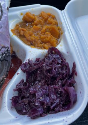 Yams and cabbage  at A Peace of Soul in Columbia