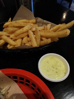 Vegan Large Fries with Vegan Mac Sauce at Burger Junkie in Launceston