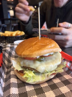 Vegan cheeseburger & the besT CHIPS  at Burger Junkie in Launceston