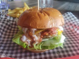 Spicy vegan burger at Burger Junkie in Launceston