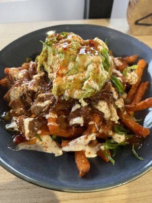 Sweet Potato Jack Fruit loaded Friesnon  at The Green Eat in Rockhampton