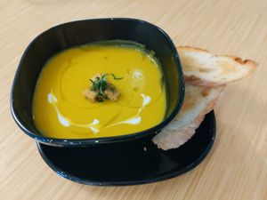 Pumpkin soup w Lemongrass at Sove in Central Singapore