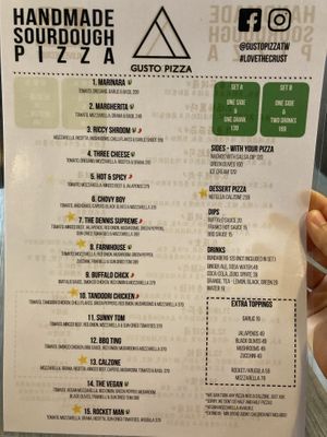 Menu as of 2020-05-16 at Gusto Pizza in Taipei
