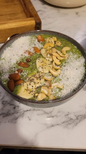 Green bowl kind of açai at Veg Harmony in Minsk