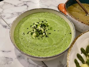 Raw vegan avocado cucumber soup   at Veg Harmony in Minsk