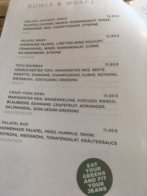 Speisekarte at Green Foods in Seebruck