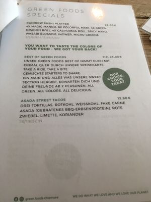 Speisekarte  at Green Foods in Seebruck