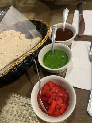 papadum and dips (brown dip not vegan!)  at Sawan Indian Cuisine in Englishtown