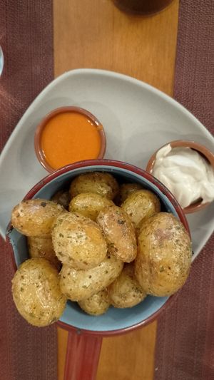 Patatas con salsas at Tatapas Gastroteka in Hondarribia