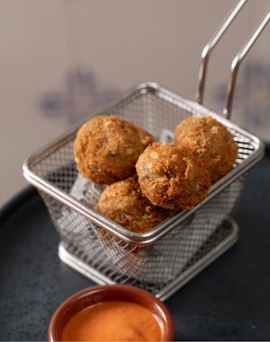 Bolitas de verdura y setas  at Tatapas Gastroteka in Hondarribia