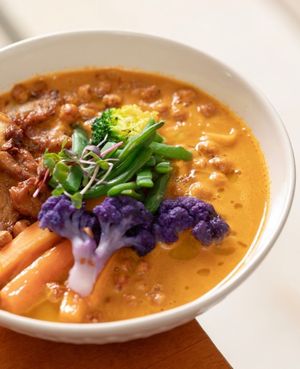 Sopa Thai con noodles  at Tatapas Gastroteka in Hondarribia