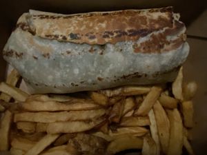 Seitan wrap with fries at Kale My Name in Chicago