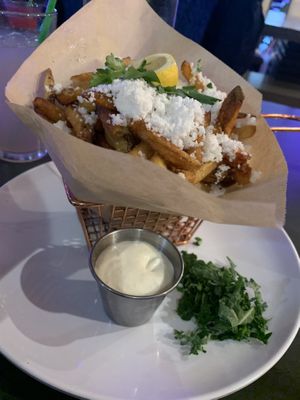 Greek fries and aioli at Kale My Name in Chicago