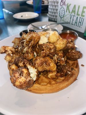 cauliflower wings and waffles  at Kale My Name in Chicago