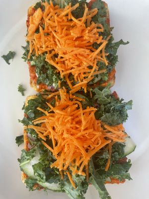 Ajvar toast—not at all flavorful  at Kale My Name in Chicago