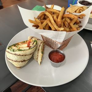 buffalo tofu wrap w fries  at Kale My Name in Chicago