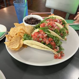 3 types of taco flight (fried avo, jackfruit, seitan)  at Kale My Name in Chicago