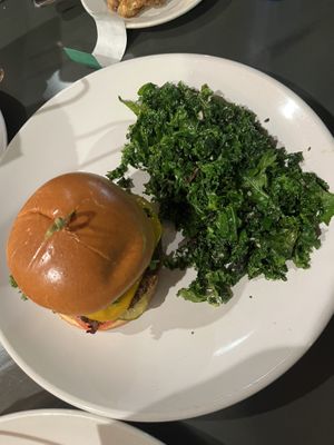 veggie burger and kale  at Kale My Name in Chicago