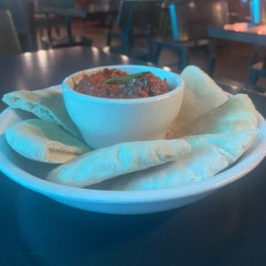 Ajvar and pita bread  at Kale My Name in Chicago