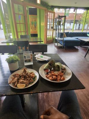 Fried oyster mushrooms, steak burrito   at Kale My Name in Chicago