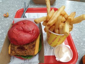 Southern fried chikn burger 15.50: tasty seasoning, good crispy texture on chickn; Chips 5.00 at Coburger & Co in Coburg