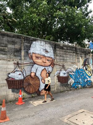 Capture some of hidden and not-so-hidden murals around the neighborhood. Artworks from many influential Thai and international graffiti artists, the sensational three-eyed child in at Vegan Food Crawl - Bangkok in Bangkok