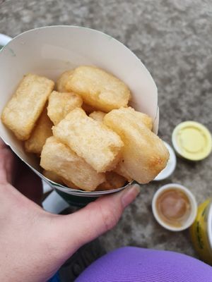 Fried Yuca and vegan sauces  at Pollo Tropical in Casselberry