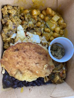 The combo platter $12. at Ras Rody's Jamaican Vegan  in Santa Fe