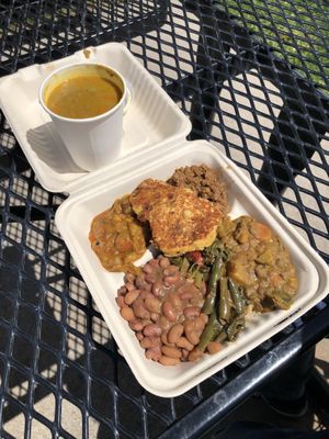 Combo plate $14 and lentil soup $6  at Ras Rody's Jamaican Vegan  in Santa Fe