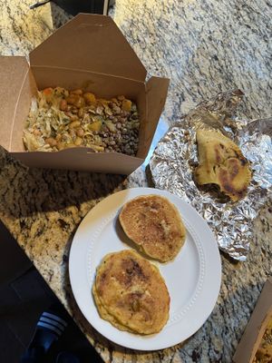 Combo plate, pancakes and AMAZING new Jamaican patty!  at Ras Rody's Jamaican Vegan  in Santa Fe