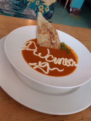 Sopa de Tomate at Dulcinea Café Vintage in Cali