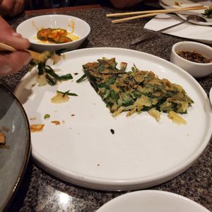 What's left of a Chive pancake at Soban Korean Cuisine in Petaluma