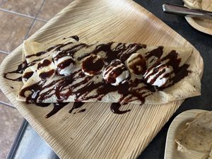 Vegan banana hazelnut crepe - so good!   at Le Testimony in Redding