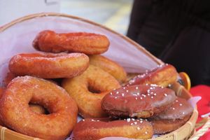Sugar doughnuts and chocolate fudge at Bolivian Pastries in Wivenhoe