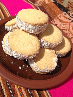 Short bread cookie, dulce de leche and coconuts also available with normal flour at Bolivian Pastries in Wivenhoe
