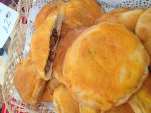 Red Inka; bread with indian dudhi and chickpeas flour mix it with vegetable stew at Bolivian Pastries in Wivenhoe