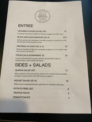 Menu at Nonna's Nightmare in West End