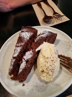 Pear and chocolate cake (photo taken after we'd split it for sharing) at Nonna's Nightmare in West End