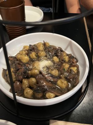 GNOCCHI MUSHROOM & TRUFFLE $29.00
House made potato pillows served with seasonal roasted mushrooms, black truffle in a light creamy sauce (GF)
Table of 4 got 2 serves of this!  at Nonna's Nightmare in West End