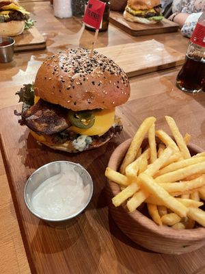 Chili Burger,  Soyanaise and fries.  at The Street  in Prague