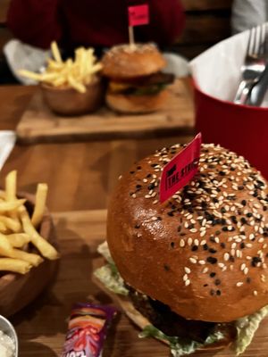 Vegan Caesar burger (front) and vegan cheeseburger (back)  at The Street  in Prague