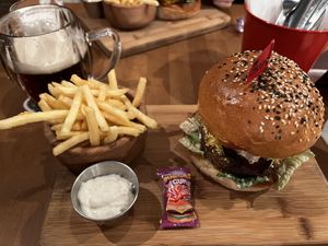 Vegan Caesar burger, fries, vegan dip  at The Street  in Prague