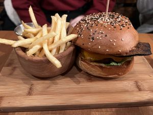 Vegan bacon cheeseburger and fries  at The Street  in Prague