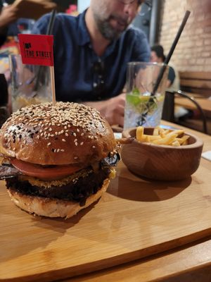 Vegan roated peer burger at The Street  in Prague